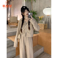 乖甜星休閑運(yùn)動套裝女春秋新款寬松韓版連帽拉鏈衛(wèi)衣闊腿褲兩件套ins潮 杏色套裝 【春秋薄款】 XL 建議【120-135斤】