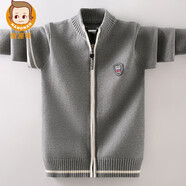 恒源祥男女童拉鏈外套兒童款棒球服毛衣中大童男孩春秋冬款加絨針織 灰色（不加絨） 170 cm