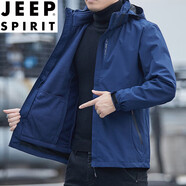 JEEP SPIRIT吉普男裝 冬季沖鋒衣男三合一可拆卸加絨加厚戶(hù)外防風(fēng)工裝外套 深藍 XL 180 體重140-155斤