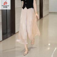 范哲狼（FANZELANG）琉璃冰絲裙褲女2025新款新中式感闊氣高腰顯瘦寬松休閑褲子 高品質(zhì)琉璃冰絲裙褲雙層-香檳色 XL 115-130斤