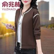俞兆林無(wú)領(lǐng)外套女春秋2025新款中年媽媽休閑時(shí)尚春季開(kāi)衫短款?yuàn)A克棒球服 咖色 M (建議80-95斤)
