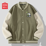 名創(chuàng)優(yōu)品（MINISO）棒球服男款ins潮牌寬松休閑夾克外套男春季美式痞帥舒適百搭衣服 棕櫚綠(可愛(ài)熊貓胸標(biāo)) 3XL (體重180-205斤左右)