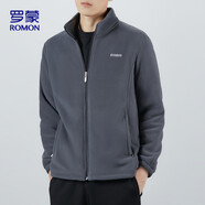 羅蒙（ROMON）夾克男春秋潮流純簡(jiǎn)約立領(lǐng)抗皺抓絨衣男裝搖粒絨外套A1灰XL