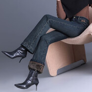 百斯盾（Bestn）高腰微喇牛仔褲女小個(gè)子2024新款顯瘦九分褲修身加絨喇叭褲 S85-九分褲復古藍加絨款 28 /L 二尺一