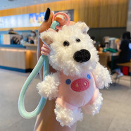 爆款可愛(ài)高地小狗毛絨玩具掛件包包掛飾卡通潦草毛毛公仔鑰匙扣 小豬背心