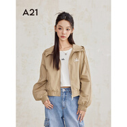 A21女裝連帽寬松短外套秋季新款設(shè)計感小個子插肩袖短款上衣 深卡其 S