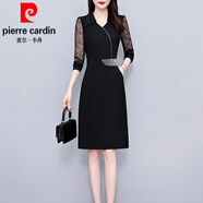 皮爾卡丹（pierre cardin）黑色連衣裙子女士裝春秋冬季2025年新款大l碼小個子氣質(zhì)長袖中長 黑色《高端大氣時尚媽媽減齡遮肉 XL (116-127斤)