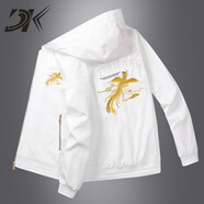 DK品牌男裝夾克男士春秋季新款潮流休閑時(shí)尚鳳凰繡花百搭連帽外套 白色 M
