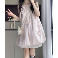 凌卡戚學(xué)院風(fēng)甜美可愛(ài)少女粉色蝴蝶結抽繩連衣裙女寬松遮肉花苞裙子 粉色花苞裙 收藏+關(guān)注優(yōu)先發(fā)貨 M