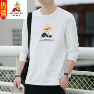 稻草人春秋季棉長(cháng)袖t恤男圓領(lǐng)印花內搭上衣男士體恤秋衣打底T體恤 白色[221款] L 建議55-65公斤