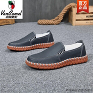 西域駱駝（VANCAMEL）手工男鞋2025新款頭層牛皮男款皮鞋透氣高端潮流真皮豆豆鞋 青灰色8288-駱駝官方品牌官網(wǎng)旗 38