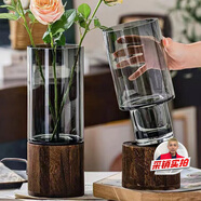 木丁丁木托玻璃花瓶北歐輕奢簡(jiǎn)約風(fēng)木座水養鮮花插花客廳桌面花器高級感