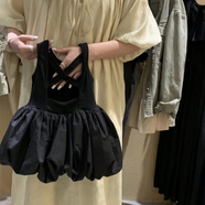 格素凡韓國童裝女童露背小黑裙女童韓系花苞連衣裙兒童蓬蓬裙背心裙洋氣 24011小黑裙 110 (100-108cm左右)