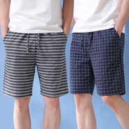恒源祥睡褲男士夏純棉短褲外穿休閑家居服全棉薄款寬松五分大褲衩 深花灰橫條+寶藍(lán)格 3XL (185)