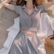 源夫人夏季灰色御姐氣質(zhì)西裝套裝短袖西裝時(shí)尚女神炸街收腰小眾套裝 灰色長褲套裝 S 【建議80-95】