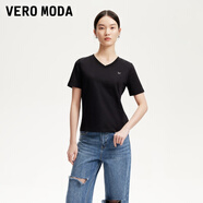 VEROMODAT恤女2025春季新款純棉純色百搭基礎T恤 黑色-V領 S
