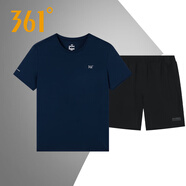 361°運(yùn)動(dòng)套裝男裝夏季健身跑步運(yùn)動(dòng)服休閑上衣361度短袖短褲兩件套R(shí) 4115深墨藍(lán)+702R S