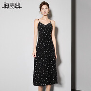 海青藍(lán)法式吊帶背心裙女2025夏季新款復(fù)古印花無袖連衣裙長裙氣質(zhì)優(yōu)雅 黑色 L