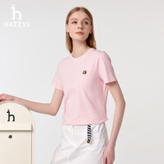 哈吉斯（HAZZYS）男女裝 夏季【PHIZ系列】情侶款復古繡花寬松圓領(lǐng)T恤 粉色PN -女 S (155/80A 36) 女
