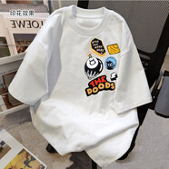 文頗100%純棉玫紅潮牌短袖t恤男女夏季爆款設(shè)計(jì)感印花高級(jí)情侶上衣半 290克-白 M 建議95-110斤