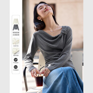 梵希蔓復古設計感打結領(lǐng)長(cháng)袖T恤女2025年春季新款修身顯瘦打底衫 M9888 灰色 L