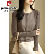 皮爾卡丹（pierre cardin）紫色圓領(lǐng)五分袖冰絲針織衫毛衣女春秋季新款正肩中袖打底上衣薄 2024啡駝色長(zhǎng)袖2025 S 【建議80-100斤】