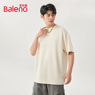 班尼路（Baleno）美式復(fù)古t恤男夏季ins潮流麂皮絨純色半袖上衣大碼寬松圓領(lǐng)五分袖