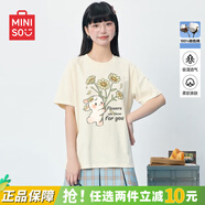 名創(chuàng  )優(yōu)品（MINISO）短袖女100%純棉2025夏季新款上衣服設計感百搭寬松顯瘦女士t恤 【顯瘦正肩】奶白色(希望之光) M 165(體重100-115斤左右)