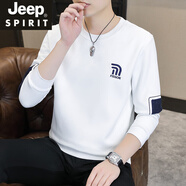 JEEP SPIRIT長(zhǎng)袖T恤男2025夏季潮流新款上衣服學(xué)生刺繡秋衣帥氣白色男裝衛(wèi)衣 1153-背面春秋款 白色 M 【建議90-105斤】