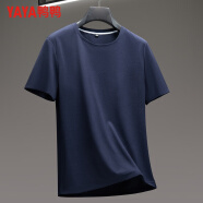 鴨鴨（YAYA）華夫格短袖T恤男圓領涼感速干2025夏季中青年百搭商務休閑上衣 藏青 M (170) 【建議90-120斤】