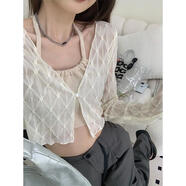 雷黛茜蕾絲網(wǎng)紗開(kāi)衫薄款女配吊帶連衣裙子外搭罩衫夏披肩 杏色【開(kāi)衫】 L