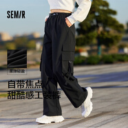 森馬褲女慵懶工裝褲個(gè)性酷美式高街春季甜酷抽繩闊腿褲街頭 黑色90001 L 165/70A