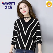 梵優(yōu)特媽媽裝v領(lǐng)蝙蝠衫毛衣女春秋裝新款慵懶風(fēng)針織打底衫洋氣寬松上衣 黑色 2XL 建議130-145斤
