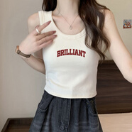 元蓓盈杏色純色寬肩小吊帶無(wú)袖背心女2025新款辣妹修身顯瘦短款上衣 白色【BRILL紅字母】 L 建議-105斤