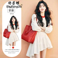 舒芳蝶（shufangdie）白色拼接不規(guī)則下擺連衣裙女裝2025春夏季新款富家千金感顯瘦裙子 圖片色 M