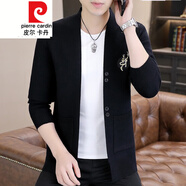 皮爾卡丹（pierre cardin）早秋季針織開(kāi)衫男士潮流簡(jiǎn)約刺繡百搭毛衣外套春秋休閑帥氣毛線衣 6818黑色 3XL 185