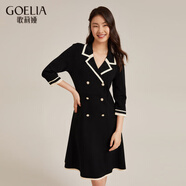 歌莉婭（GOELIA）預售小香風(fēng)連衣裙穿搭顯瘦感氣質(zhì)七分袖A型裙108R4G820 00B黑色 L