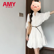 愛麥依法式別致絕美小個子白色襯衫連衣裙子女裝2025新款早春季氣質(zhì)短裙 【白色】送圓扣腰帶 M 95-105斤