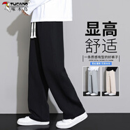 啄木鳥(niǎo)黑色休閑褲男春秋新款寬松直筒闊腿男士衛褲青少年運動(dòng)百搭長(cháng)褲子 YK103黑色 XL 【建議120-135斤】