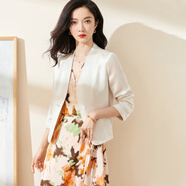 米思陽(yáng)（missshine）2024夏季新款簡(jiǎn)約氣質(zhì)修身醋酸西裝一?？燮叻中渫馓着?019 杏色 L