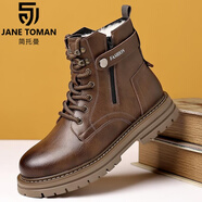 簡托曼（Jane ToMan）雪地靴男款2025冬季新款加厚羊毛大棉鞋加絨保暖馬丁靴男 棕色加絨 41