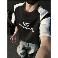 普戈斯（PUGESI）美式復古cleanfit短袖T恤男春夏潮牌寬松墊肩半袖重磅休閑五分袖 黑色 M95至115斤可穿 均碼