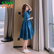 FSHE超仙小個(gè)子甜美森系連衣裙女夏季ins法式復(fù)古泡泡袖初戀A字連衣裙 藍(lán)色_[關(guān)注加收藏_優(yōu)先發(fā)貨] 2XL _[建議140-150斤]