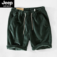 JEEP SPIRIT大碼美式重磅復(fù)古燈芯絨休閑短褲男夏季薄款潮流褲子男士五分中褲 墨綠色甄選好物 M 建議80-105斤