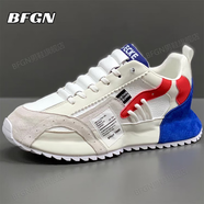BFGN品牌奢侈男鞋春季透氣運動(dòng)鞋男2025新款一腳蹬老爹鞋男增高鞋子男 白紅色【皮面】-高端男鞋 39 皮鞋碼