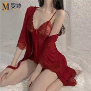 旻婷性感內衣房事吃奶情侶睡衣可1插1入小胸大d碼網(wǎng)紅三件套兩件套裙 1965酒紅三件套+內褲 S [70-85斤]