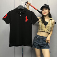 POLO SPORTRALPH LAUREN拉夫勞倫polo衫男短袖純棉翻領(lǐng)保羅體恤男寬松休閑大 黑色配紅標(biāo) XL 約165-185斤
