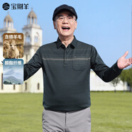 寶財羊爸爸裝長袖t恤男含羊毛春秋本命年polo條紋衫中老年人男裝上衣服