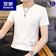 羅蒙（ROMON）夏季冰絲短袖t恤男生潮流百搭修身青少年初中高中學(xué)生半袖上衣服 113白色 M 80-100斤可穿