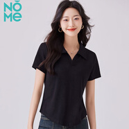 NOME短袖t恤女夏季新款收腰翻領(lǐng)弧形下擺半袖polo衫上衣 黑色 2XL 